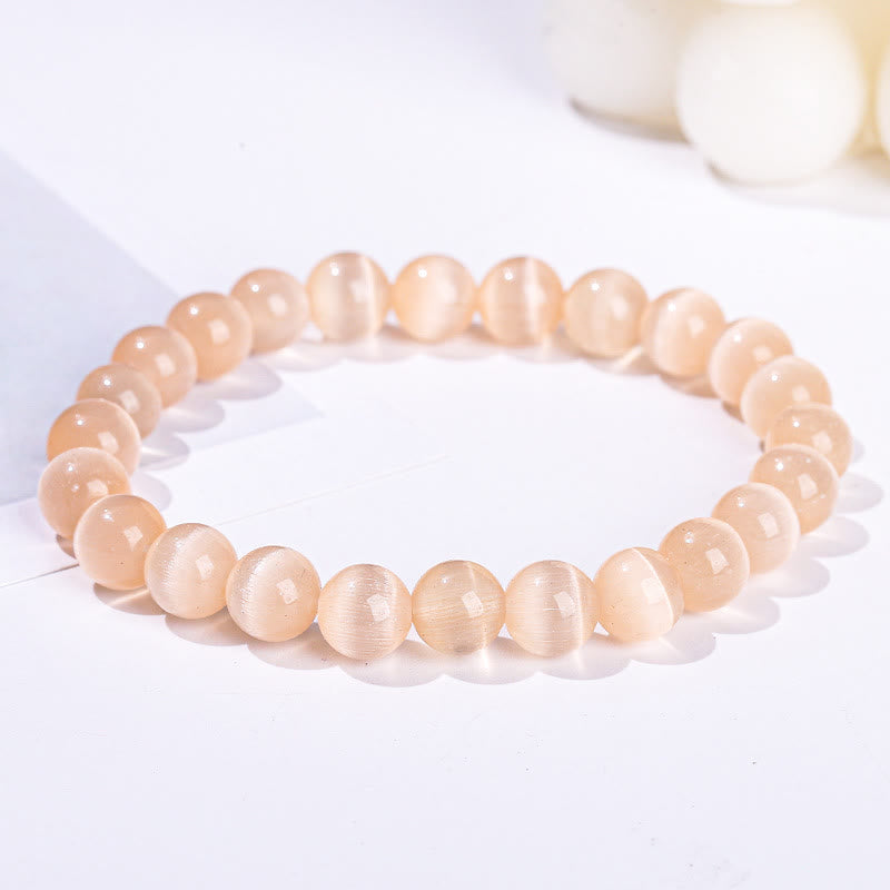 Olivenorma 6-10mm Colorful Cat's Eye Stone Beaded Bracelet - Light Orange Cat's Eye Stone - image 6