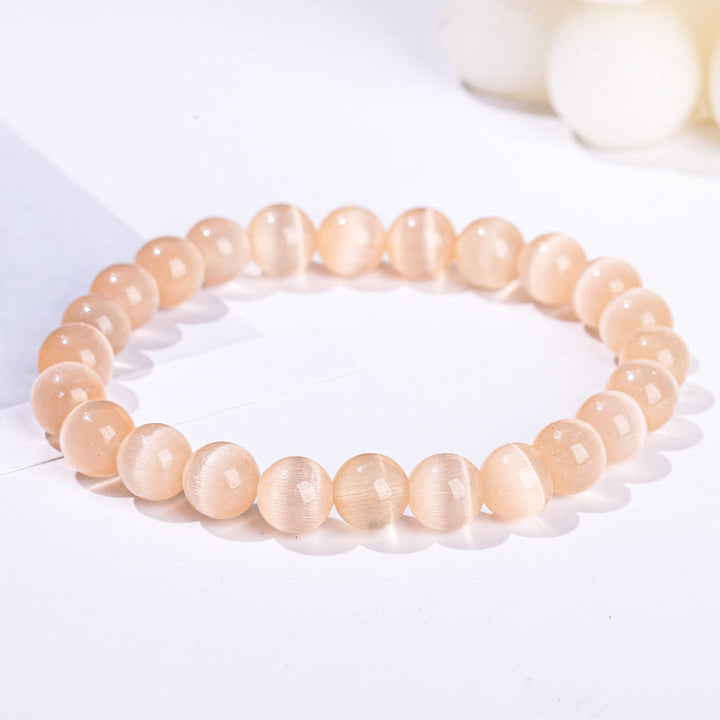 Olivenorma 6-10mm Colorful Cat's Eye Stone Beaded Bracelet - Light Orange Cat's Eye Stone - image 6