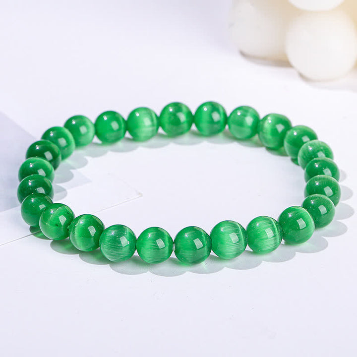 Olivenorma 6-10mm Colorful Cat's Eye Stone Beaded Bracelet - Dark Green Cat's Eye Stone - image 10