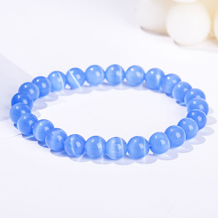 Olivenorma 6-10mm Colorful Cat's Eye Stone Beaded Bracelet - Light Blue Cat's Eye Stone - image 7