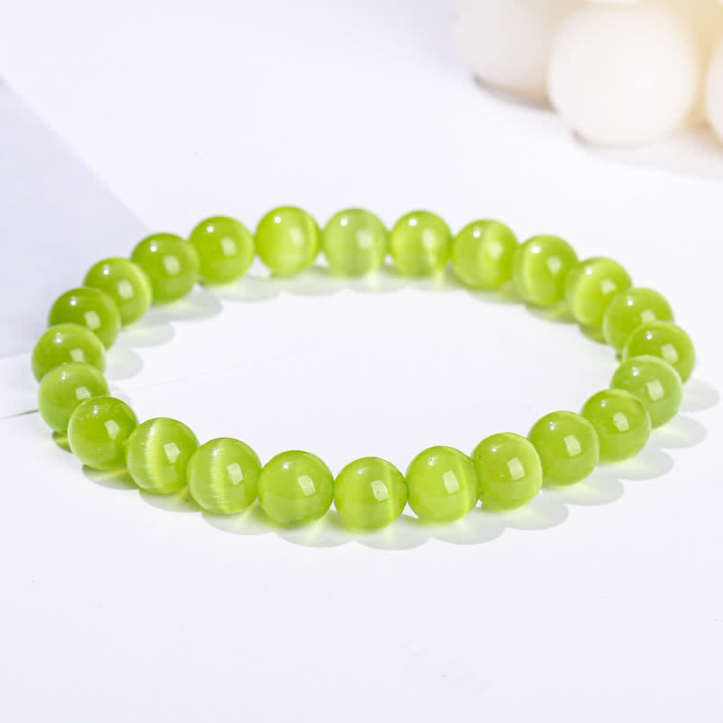 Olivenorma 6-10mm Colorful Cat's Eye Stone Beaded Bracelet - Bright Green Cat's Eye Stone - image 11