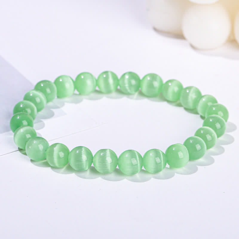 Olivenorma 6-10mm Colorful Cat's Eye Stone Beaded Bracelet - Fruit Green Cat's Eye Stone - image 12