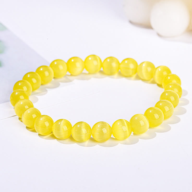 Olivenorma 6-10mm Colorful Cat's Eye Stone Beaded Bracelet - Bright Yellow Cat's Eye Stone - image 3