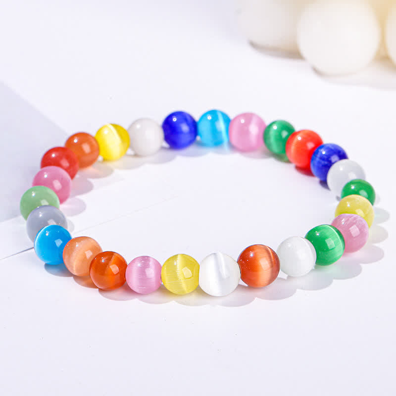 Olivenorma 6-10mm Colorful Cat's Eye Stone Beaded Bracelet - Mixed Color Cat's Eye Stone - image 5
