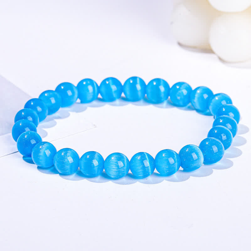 Olivenorma 6-10mm Colorful Cat's Eye Stone Beaded Bracelet - Lake Blue Cat's Eye Stone - image 8