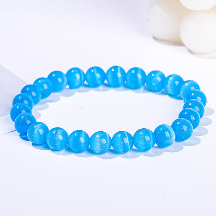 Olivenorma 6-10mm Colorful Cat's Eye Stone Beaded Bracelet - Lake Blue Cat's Eye Stone - image 8