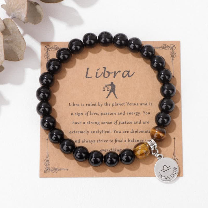Olivenorma Obsidian Tiger Eye Beaded Zodiac Pendant Bracelet - image 0