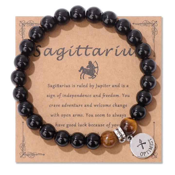 Olivenorma Obsidian Tiger Eye Beaded Zodiac Pendant Bracelet - Sagittarius - image 10