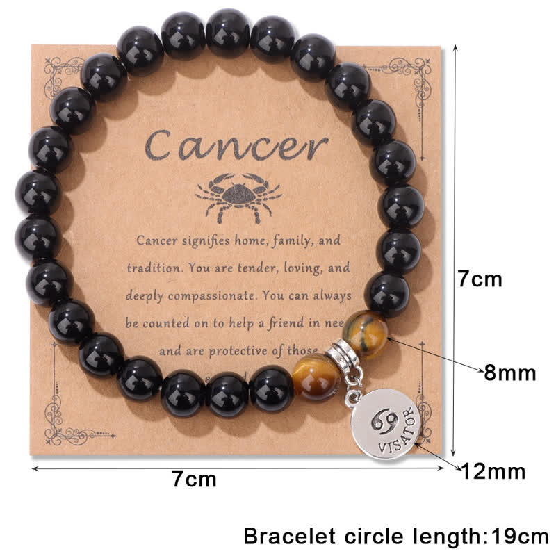 Olivenorma Obsidian Tiger Eye Beaded Zodiac Pendant Bracelet - image 14
