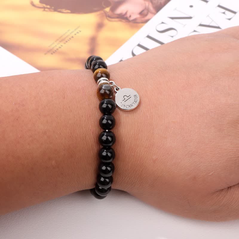 Olivenorma Obsidian Tiger Eye Beaded Zodiac Pendant Bracelet - image 2