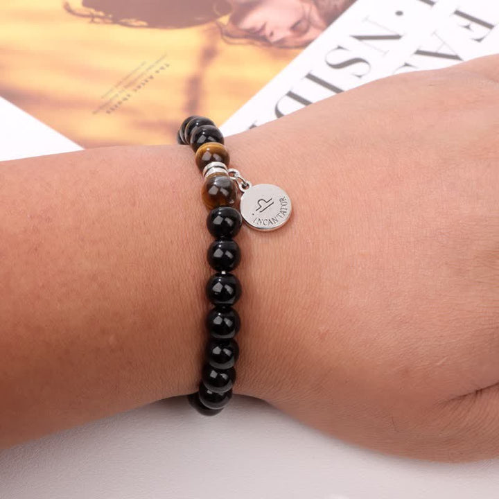 Olivenorma Obsidian Tiger Eye Beaded Zodiac Pendant Bracelet - image 2