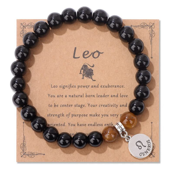 Olivenorma Obsidian Tiger Eye Beaded Zodiac Pendant Bracelet - Leo - image 7