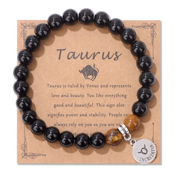 Olivenorma Obsidian Tiger Eye Beaded Zodiac Pendant Bracelet - Taurus - image 4