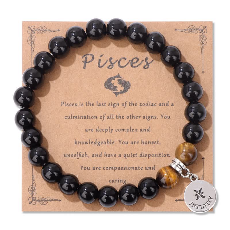 Olivenorma Obsidian Tiger Eye Beaded Zodiac Pendant Bracelet - Pisces - image 13