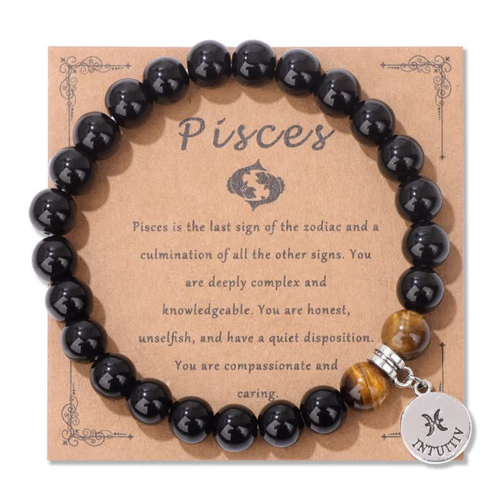 Olivenorma Obsidian Tiger Eye Beaded Zodiac Pendant Bracelet - Pisces - image 13