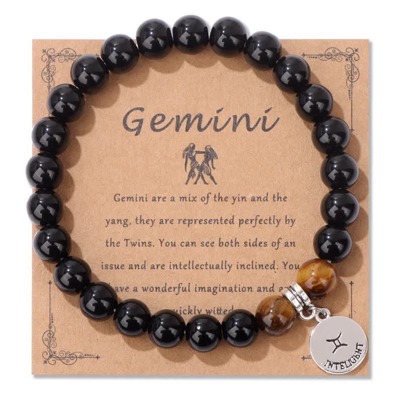 Olivenorma Obsidian Tiger Eye Beaded Zodiac Pendant Bracelet - Gemini - image 5
