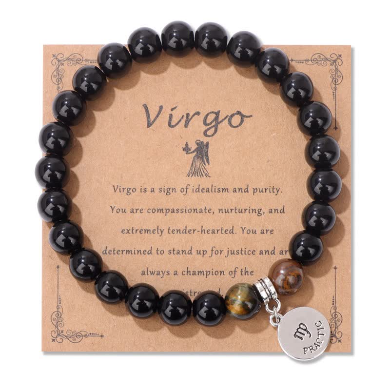 Olivenorma Obsidian Tiger Eye Beaded Zodiac Pendant Bracelet - Virgo - image 8