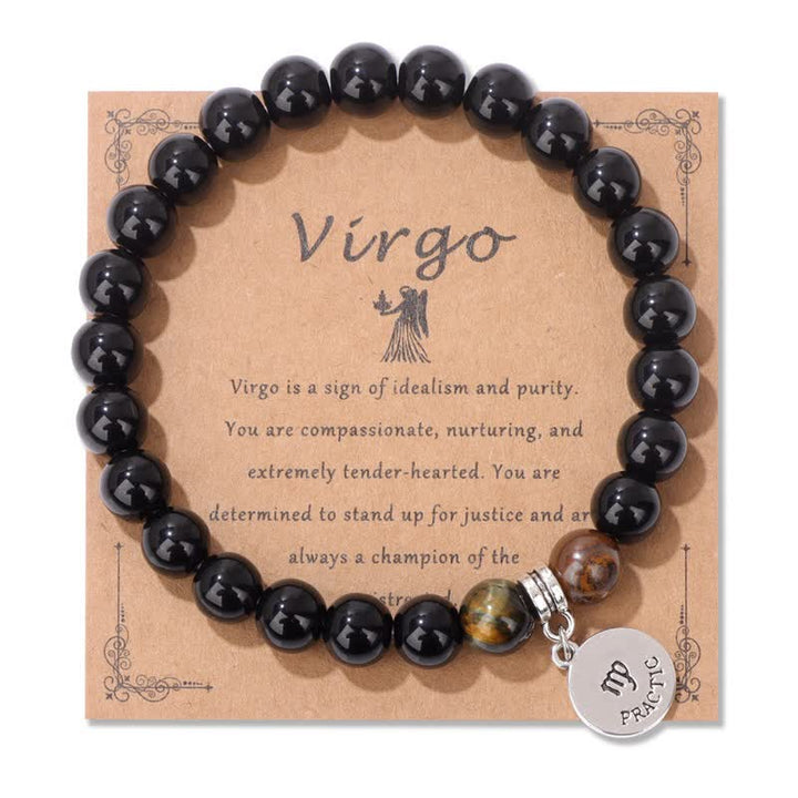 Olivenorma Obsidian Tiger Eye Beaded Zodiac Pendant Bracelet - Virgo - image 8