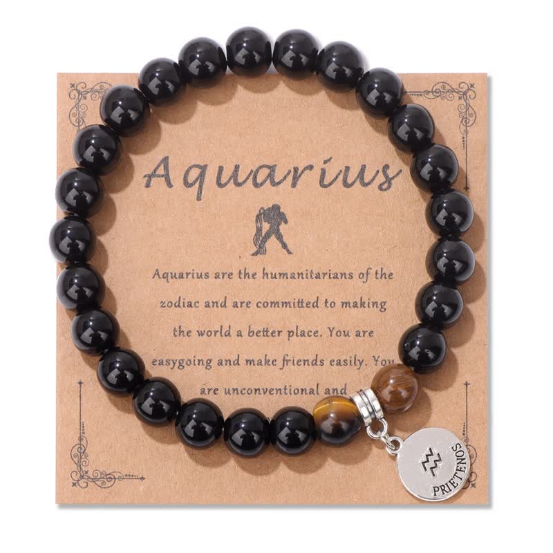 Olivenorma Obsidian Tiger Eye Beaded Zodiac Pendant Bracelet - Aquarius - image 12