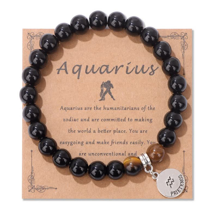 Olivenorma Obsidian Tiger Eye Beaded Zodiac Pendant Bracelet - Aquarius - image 12