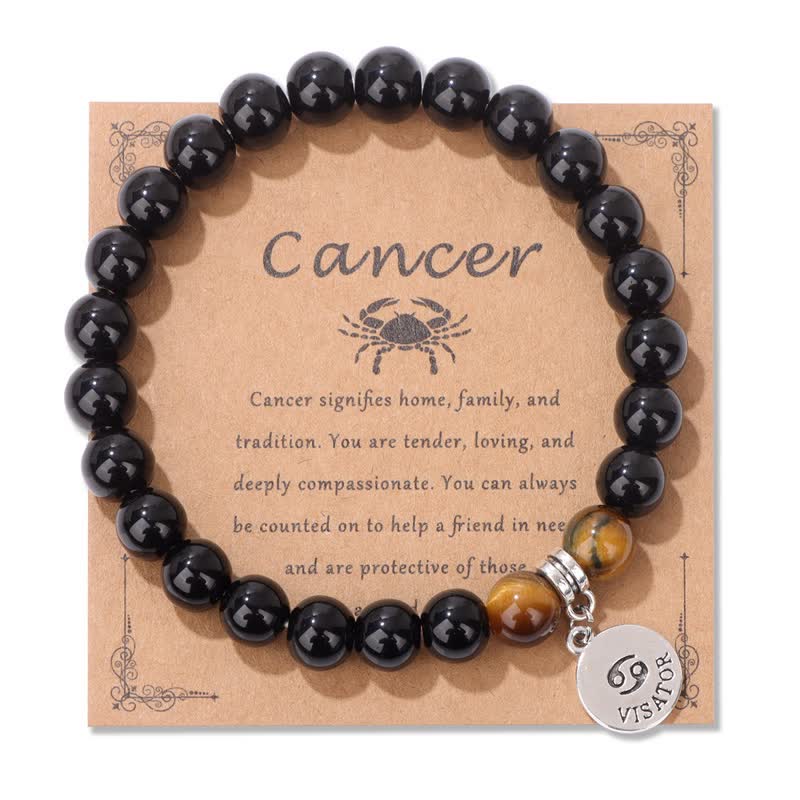 Olivenorma Obsidian Tiger Eye Beaded Zodiac Pendant Bracelet - Cancer - image 6
