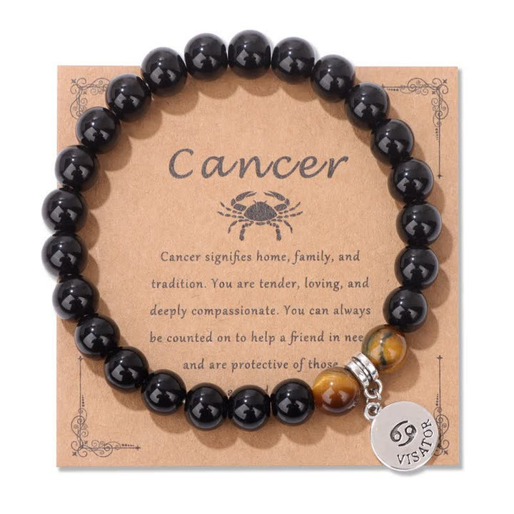 Olivenorma Obsidian Tiger Eye Beaded Zodiac Pendant Bracelet - Cancer - image 6