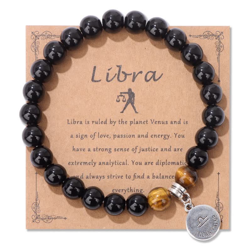 Olivenorma Obsidian Tiger Eye Beaded Zodiac Pendant Bracelet - Libra - image 1