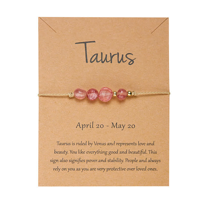 Olivenorma Irregular Stone Beaded Adjustable Astrological Signs Bracelet - Taurus & Strawberry Quartz - image 3