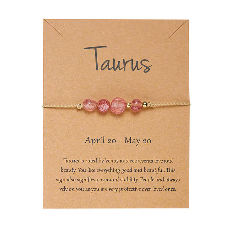 Olivenorma Irregular Stone Beaded Adjustable Astrological Signs Bracelet - Taurus & Strawberry Quartz - image 3
