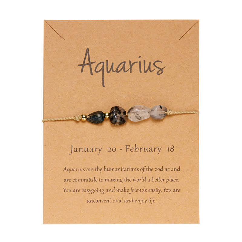 Olivenorma Irregular Stone Beaded Adjustable Astrological Signs Bracelet - Aquarius & Black Quartz Rutilated - image 21