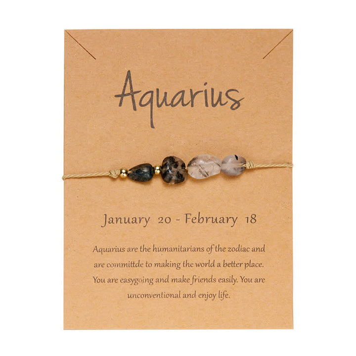 Olivenorma Irregular Stone Beaded Adjustable Astrological Signs Bracelet - Aquarius & Black Quartz Rutilated - image 21