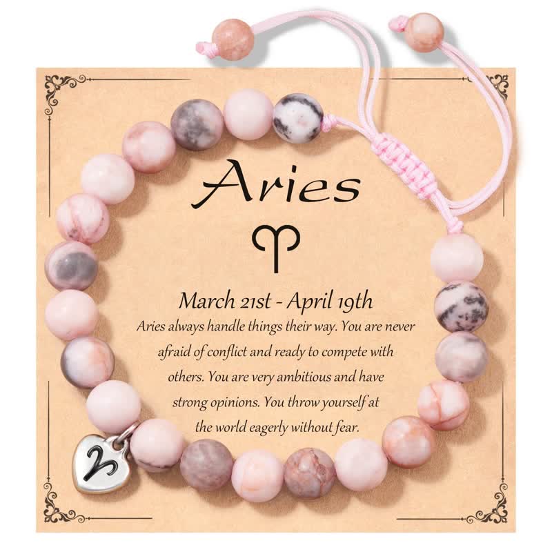 Olivenorma Plum Tourmaline Beaded Zodiac Heart Pendant Bracelet - Aries - image 1