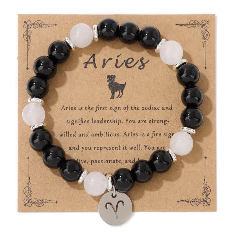 Olivenorma 8mm Natural Stone Beads Zodiac Pendant Bracelet - Aries - image 2