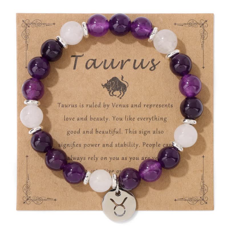 Olivenorma 8mm Natural Stone Beads Zodiac Pendant Bracelet - Taurus - image 4