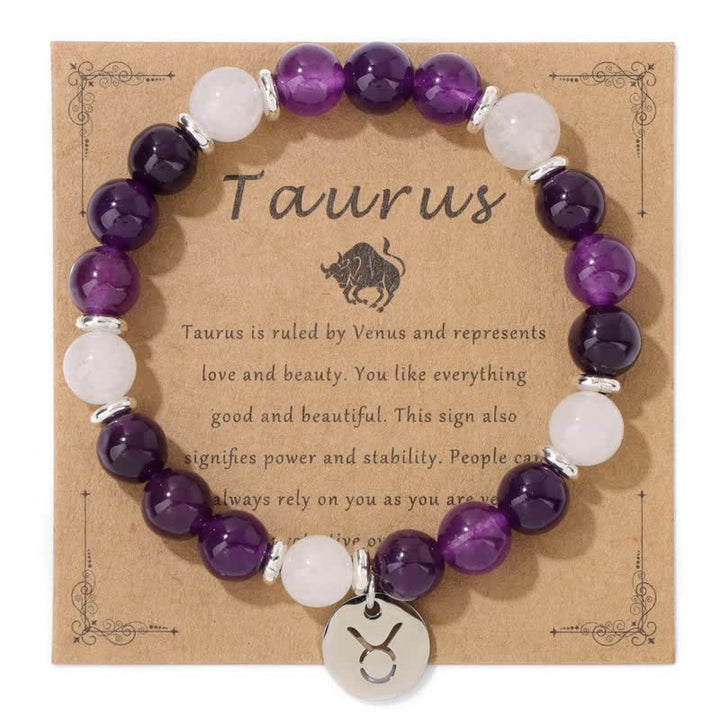 Olivenorma 8mm Natural Stone Beads Zodiac Pendant Bracelet - Taurus - image 4