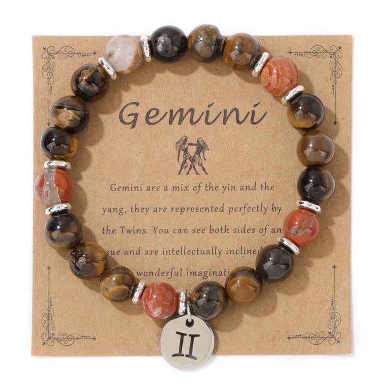 Olivenorma 8mm Natural Stone Beads Zodiac Pendant Bracelet - Gemini - image 6