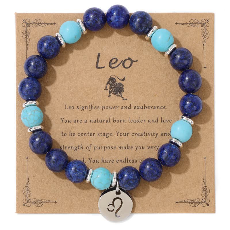 Olivenorma 8mm Natural Stone Beads Zodiac Pendant Bracelet - Leo - image 12