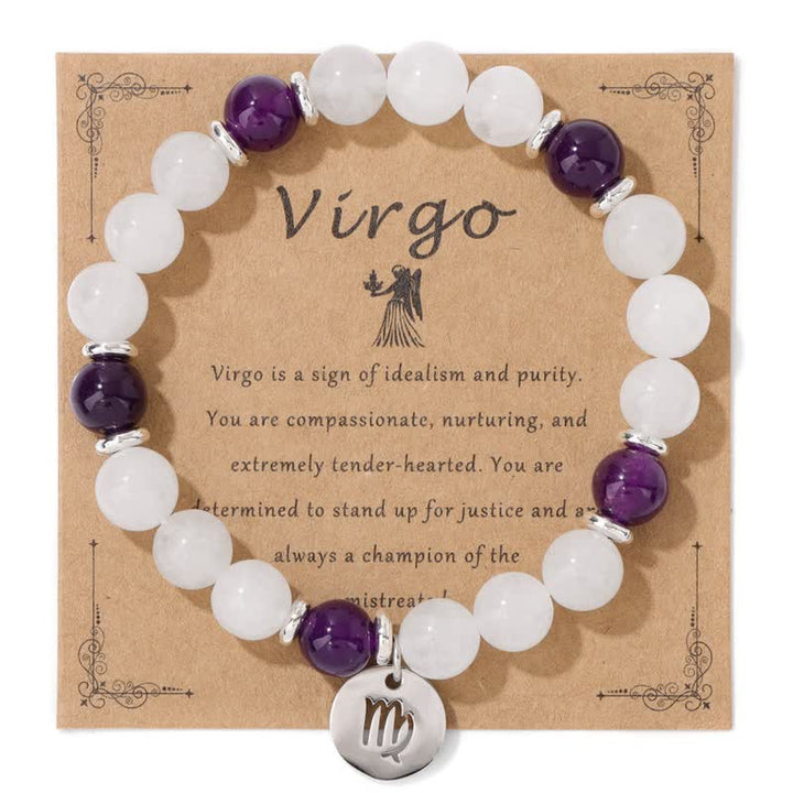 Olivenorma 8mm Natural Stone Beads Zodiac Pendant Bracelet - Virgo - image 0