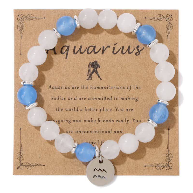 Olivenorma 8mm Natural Stone Beads Zodiac Pendant Bracelet - Aquarius - image 23