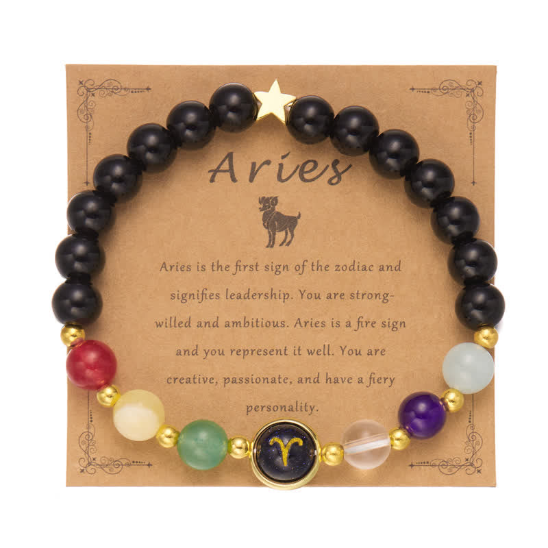 Olivenorma Natural Stone Beaded Zodiac Pentagram Pendant Bracelet - Aries - image 1