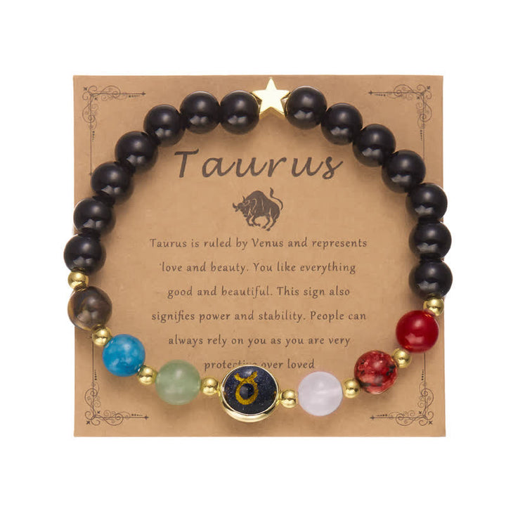 Olivenorma Natural Stone Beaded Zodiac Pentagram Pendant Bracelet - Taurus - image 2