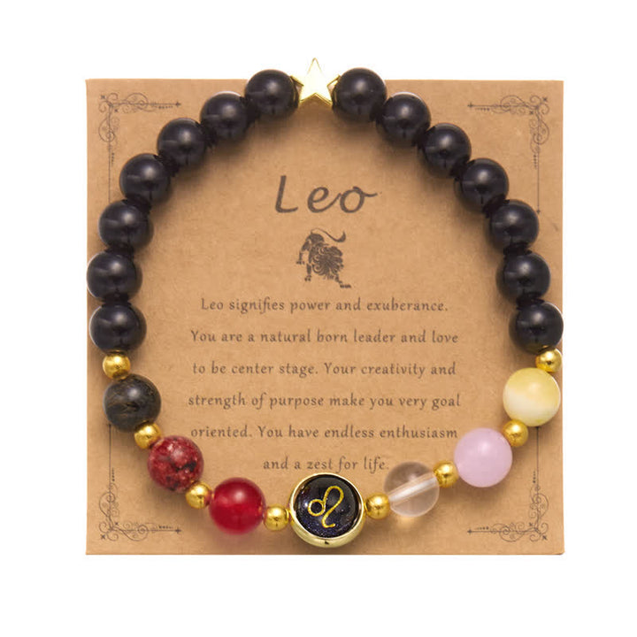 Olivenorma Natural Stone Beaded Zodiac Pentagram Pendant Bracelet - Leo - image 5