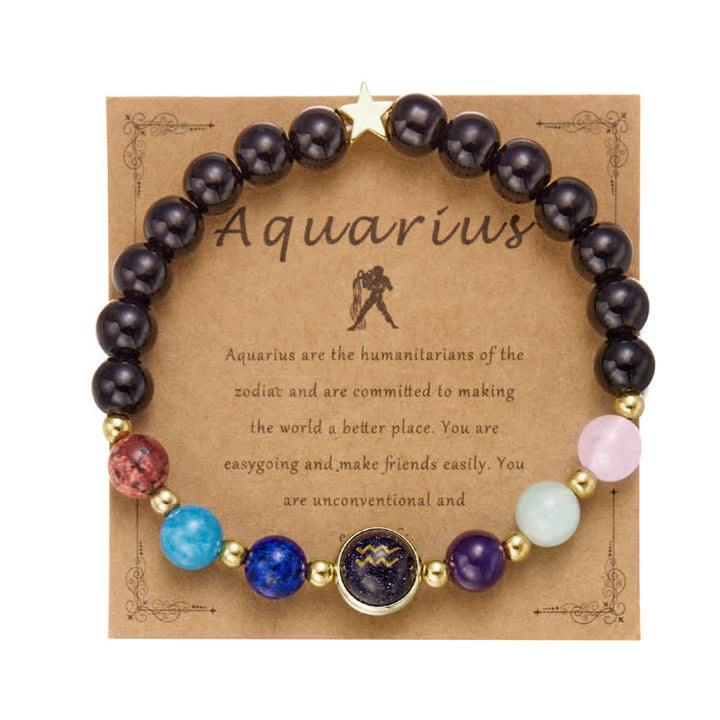 Olivenorma Natural Stone Beaded Zodiac Pentagram Pendant Bracelet - Aquarius - image 11