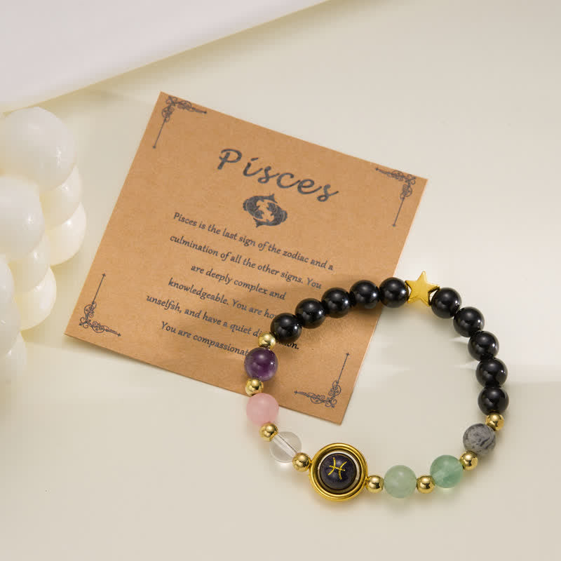 Olivenorma Natural Stone Beaded Zodiac Pentagram Pendant Bracelet - Pisces - image 0