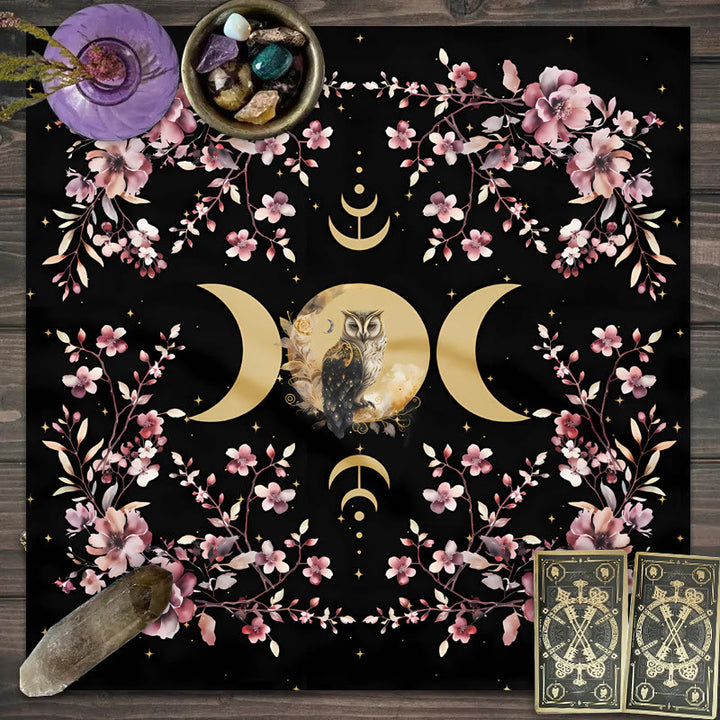 Olivenorma Owl & Moon Phase Witch Tarot Tablecloth - Owl & Moon Phase - 75cm*75cm - image 0
