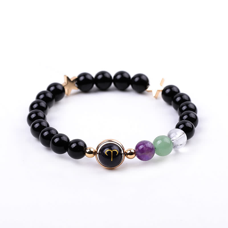Olivenorma Natural Stone Beads Zodiac Double Pentagram Bracelet - Aries - image 1