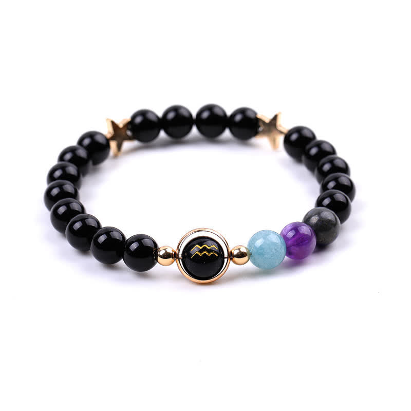 Olivenorma Natural Stone Beads Zodiac Double Pentagram Bracelet - Aquarius - image 21