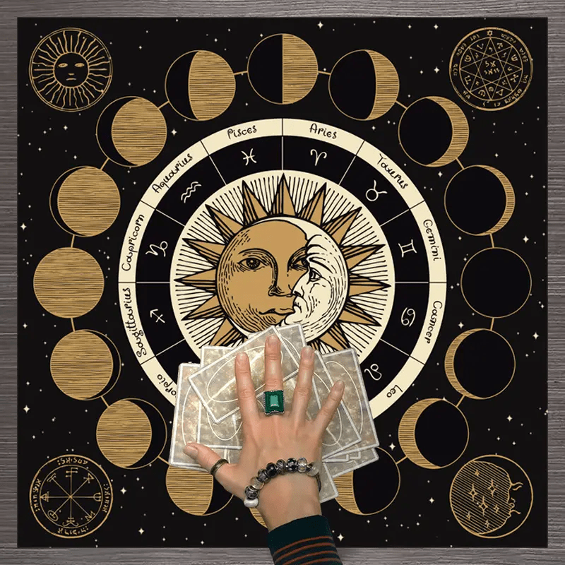 Olivenorma Astrology Wheel Moon Phase Zodiac Tarot Tablecloth - Astrology Wheel - 49cm*49cm - image 0