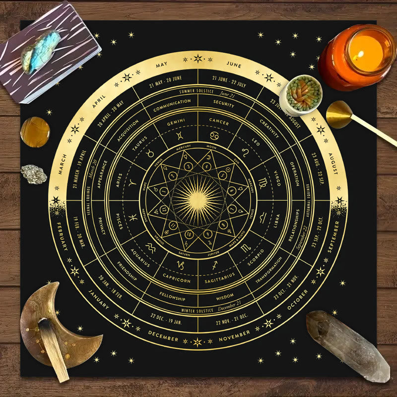 Olivenorma Zodiac Astrology Wheel Of Year Tarot Tablecloth - Astrology Wheel - 75cm*75cm - image 0