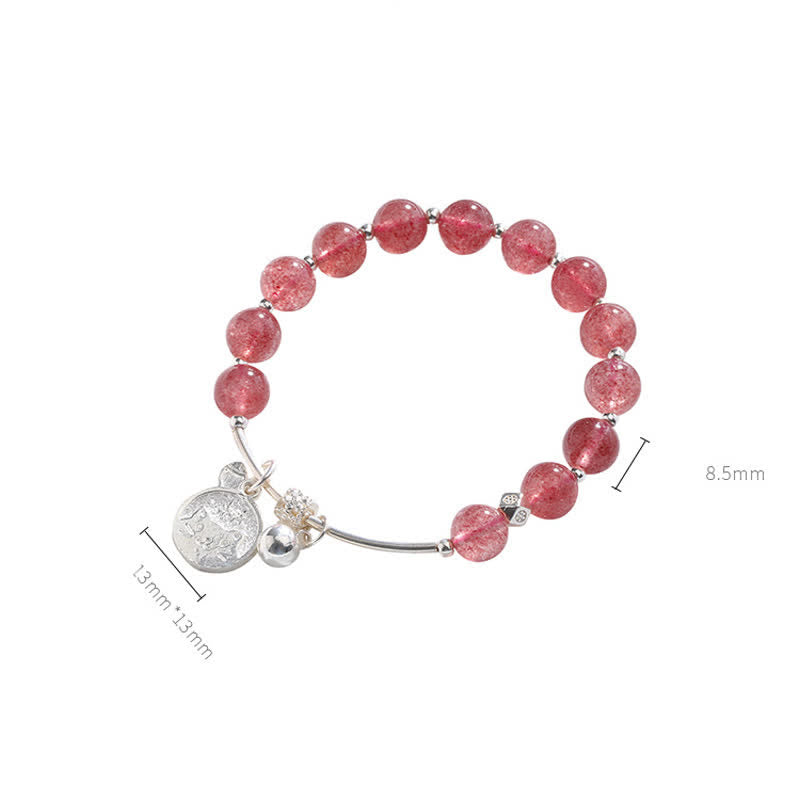 Olivenorma Strawberry Quartz Beaded Cat Bell Pendant Bracelet - image 5